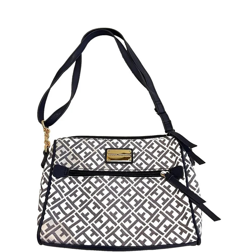 Tommy Hilfiger Crossbody Sling Bag Womens Navy Jacquard SignatureAdjust Strap - Picture 1 of 12
